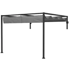 Outsunny 3 x 4m Lean To Steel Pergola, with Moving Fabric Canopy - Dark Grey - 1