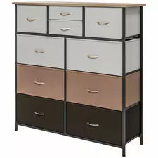 HOMCOM Bedroom Chest of Drawers, 10 Drawer Dresser with Foldable Fabric Drawers and Steel Frame, Multicolour - 1