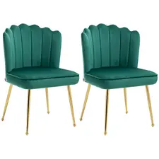 HOMCOM Shell Dining Chairs Set of 2, Upholstered Kitchen Chairs with Gold Metal Legs and Backrest, Velvet Fabric Lounge Leisure Chairs for Living Room, Green - 1