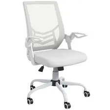 Vinsetto Mesh Office Chair, Computer Desk Chair with Flip-up Armrests, Lumbar Back Support and Swivel Wheels, White - 1