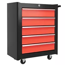 HOMCOM 5-Drawer Tool Chest with Wheels, Steel Lockable Tool Storage Cabinet with Handle, 2 Keys for Garage, Workshop, Red - 1