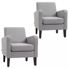 HOMCOM 2 Pieces Modern Armchairs with Rubber Wood Legs, Upholstered Accent Chairs, Single Sofa for Living Room, Bedroom, Light Grey - 1