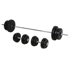 HOMCOM Dumbbell and Barbell Set with 65kg Adjustable Barbell Weights Set, for Home Gym - Black - 1