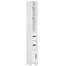 kleankin Modern Bathroom Storage Cabinet, Freestanding Tall Bathroom Cabinet with Open Shelves and 3 Cupboards with Door, for Bedroom Hallway, White - 1