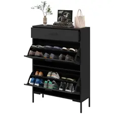 HOMCOM Three Drawer Slim Shoe Storage Cabinet, 12 Shoe Pairs - Black - 1