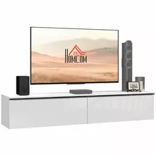 HOMCOM 160cm High Gloss Floating TV Unit Stand for TVs up to 70", Wall Mounted TV Cabinet with Storage Cupboards, White - 1
