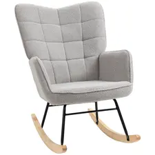 HOMCOM Berber Fleece Nursery Glider Rocker for Nursing, Wingback Rocking Chair for Living Room, Light Grey - 1