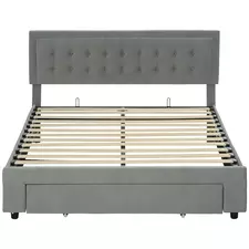 HOMCOM King Size Ottoman Bed Frame, with Front Drawer - Grey - 1