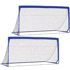 HOMCOM Set of 2 Football Goal Net 6 x 3 ft Foldable Outdoor Sport Training Teens Adults Football with Carrying Bag Blue - 1