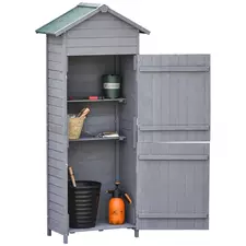 Outsunny Wooden Garden Storage Shed Utility Gardener Cabinet w/ 3 Shelves, Tilted-felt Roof and Two Lockable Doors, 79cm x 49cm x 191.5cm, Dark Grey - 1