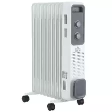 HOMCOM 2000W Oil Filled Radiator, 9 Fin, Portable Electric Heater with 3 Heat Settings, Safety Cut-Off and Wheels, White - 1