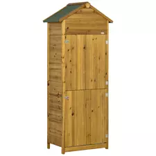 Outsunny Wooden Garden Storage Shed Utility Gardener Cabinet w/ 3 Shelves and 2 Door, 191.5cm x 79cm x 49cm, Natural wood effect - 1