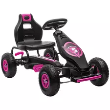 HOMCOM Kids Pedal Go Kart, with Adjustable Seat, Inflatable Tyres - Pink - 1