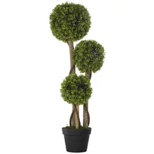 HOMCOM Decorative Artificial Trees Boxwood Ball Topiary Trees in Pot, Fake Plants for Home Indoor Outdoor Decor, 90 cm, Light Green - 1