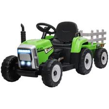 HOMCOM Ride On Tractor, Battery Powered Electric Car, with Detachable Trailer, Remote Control, Music - Green - 1