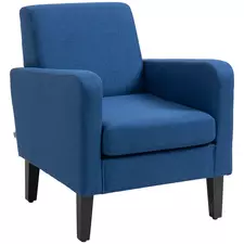 HOMCOM Linen-Look Boxy Armchair - Blue - 1