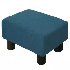 HOMCOM Linen Fabric Footstool Ottoman Cube with 4 Plastic Legs, Blue - 1