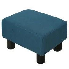 HOMCOM Linen Fabric Footstool Ottoman Cube with 4 Plastic Legs, Blue - 1