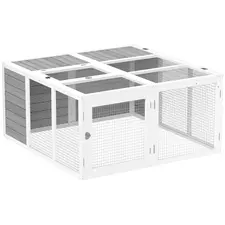 PawHut Rabbit Hutch with Openable Foldable Roof, Light Grey - 1