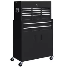 HOMCOM Portable Tool Box, Metal Tool Chest on Wheels with 6 Drawers for Garage and Workshop, Black - 1