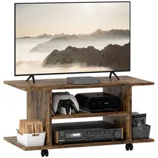 HOMCOM Modern TV Cabinet Stand Storage Shelves Table Mobile Bedroom Furniture Bookshelf Bookcase Rustic Brown - 1