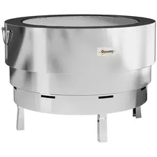 Outsunny Stainless Steel Wood-burning Fire Pit with Fire Poker - Silver - 1