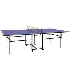 SPORTNOW 9FT Folding Table Tennis Table with Four Wheels, for Indoor Use, Blue - 1