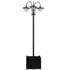 Outsunny 189cm 3-head Solar Lamp Post, Street Light with Planter, Automatic-on, 6 Hour Max Outdoor Ready LED Lighting, Black - 1