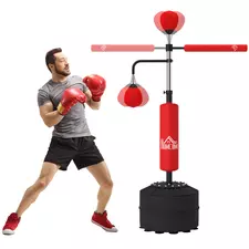 HOMCOM 4-in-1 Boxing Punching Bag, Freestanding with 2 Speed Bals, 360° Reflex Bar, 160-230cm Adjustable Height, Red - 1