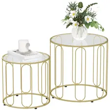 HOMCOM Elliptical Cut-Out Nesting Tables - Gold-Tone - 1