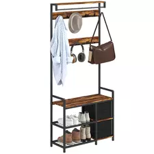 HOMCOM Industrial-Style Multi-Use Hallway Tree - Brown/Black - 1