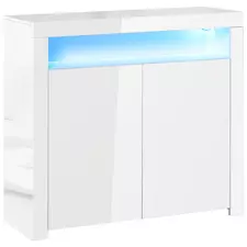 HOMCOM 2-Door Sideboard with LED Light, High Gloss Lighted Storage Cabinet with Shelves and Open Compartment, Modern Kitchen Sideboard for Dining Room, Living Room, 107 x 35 x 97cm, White - 1