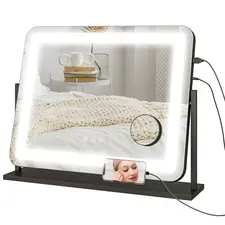HOMCOM LED Light Tabletop Makeup Mirror, with Adjustable Settings - 1