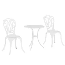 Outsunny 3 Piece Garden Bistro Set, Cast Aluminium Outdoor Furniture Set with Umbrella Hole for Balcony, Porch, Patio, White - 1