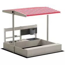 Outsunny Kids Wooden Sandbox w/ Canopy, Kitchen Toys, Seat, Storage, for Ages 3-7 Years - 1