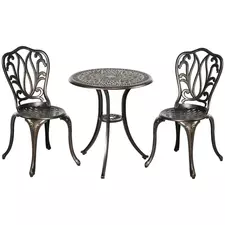 Outsunny 3 Piece Garden Bistro Set Aluminium Outdoor Furniture Set for 2 Patio Chairs and Table with Umbrella Hole Bronze Tone - 1