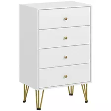 HOMCOM Tall Chest of Drawers, 4-Drawer Dresser for Bedroom, Modern Storage Cabinets with Hairpin Legs, White - 1
