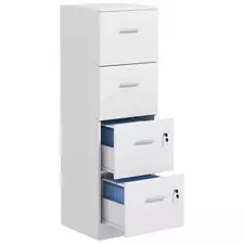 HOMCOM Four-Drawer Lockable Filing Cabinet - White Wood Effect - 1