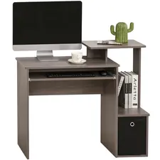HOMCOM Computer Desk with Sliding Keyboard Tray Storage Drawer Shelf Home Office Workstation Grey - 1