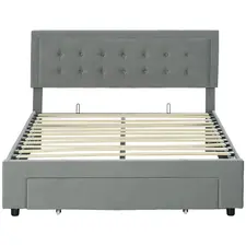 HOMCOM Double Size Ottoman Bed Frame 140W x 193.5D x 95Hcm with Front Drawer - Grey - 1