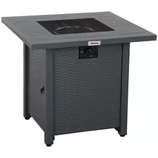 Outsunny Rattan-style Propane Gas Fire Pit Table with 40,000 BTU Burner, Square Smokeless Firepit Patio Heater with Thermocouple, Lava Rocks, Waterproof Cover, Spark Guard and Lid, Grey - 1