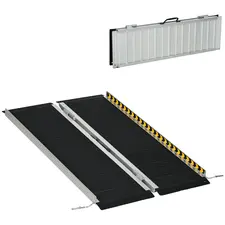 HOMCOM Wheelchair Ramp, 122L x 73Wcm, 272KG Capacity, Folding Aluminium Threshold Ramp with Non-Skid Surface, Transition Plates Above and Below for Home, Steps, Stairs, Curbs, Doorways - 1