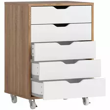 Vinsetto Five-Drawer Filing Cabinet, with Wheels - Oak Brown - 1