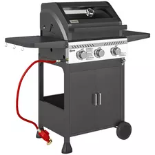 Outsunny 7.5kW Three-Burner Gas BBQ Grill, with See-Through Lid - Black - 1