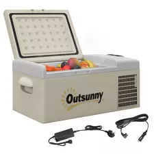 Outsunny 16L Portable Car Fridge, -20℃ to 10℃ Adjustable Temperature - Khaki/Grey - 1