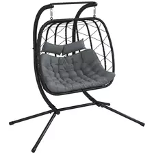 Outsunny Two-Seater Steel Frame Hanging Egg Chair - Black - 1