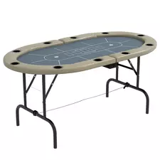 SPORTNOW 8 Player Folding Poker Table, with Cup Holders, Cushioning Edge, Brown and Blue - 1