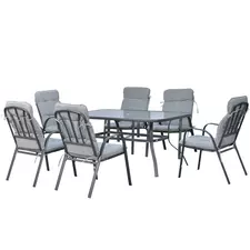Outsunny Seven-Piece Garden Dining Set with Cushions - Grey - 1