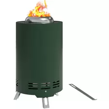 Outsunny Smokeless Fire Pit, 16 x 16 cm Stainless Steel Portable Wood Burning Firepit with Poker, Wood or Pellet Fuelled Tabletop Fire Pit for Garden Camping Bonfire Party, Green - 1