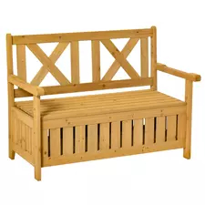Outsunny 2-Seater Garden Storage Bench for Patio Wood Porch Decor Outdoor Seating - 1